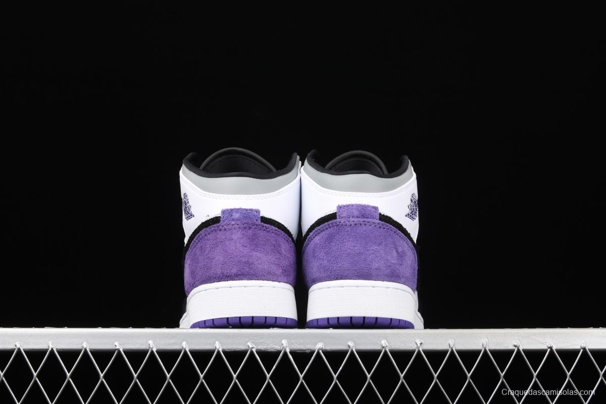 Air Jordan 1 Mid GS black, white and purple Zhongbang basketball shoes BQ6931-105