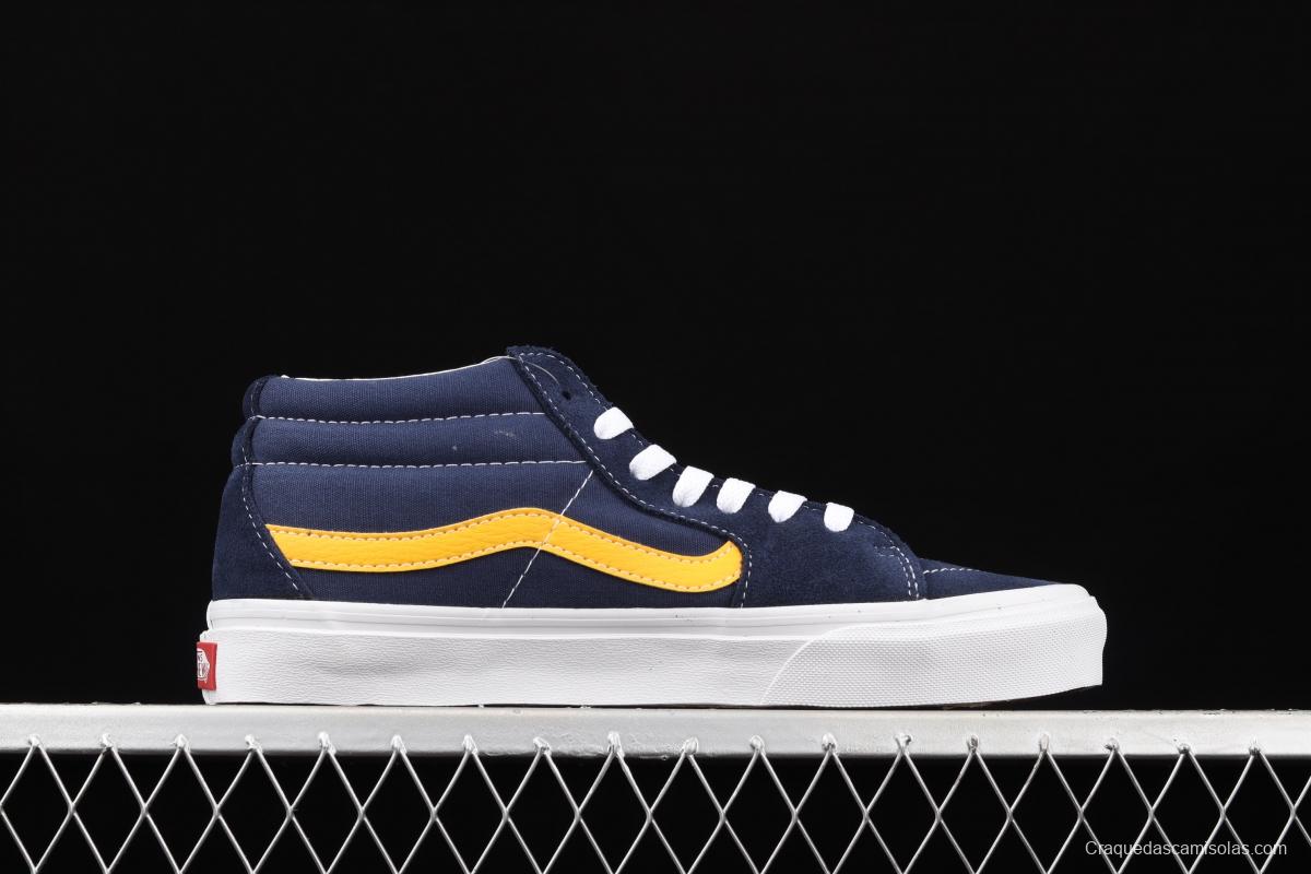 Vans Sk8-Mid blue and yellow color splicing of vintage classic canvas skateboard shoes VN0A3WM34PL