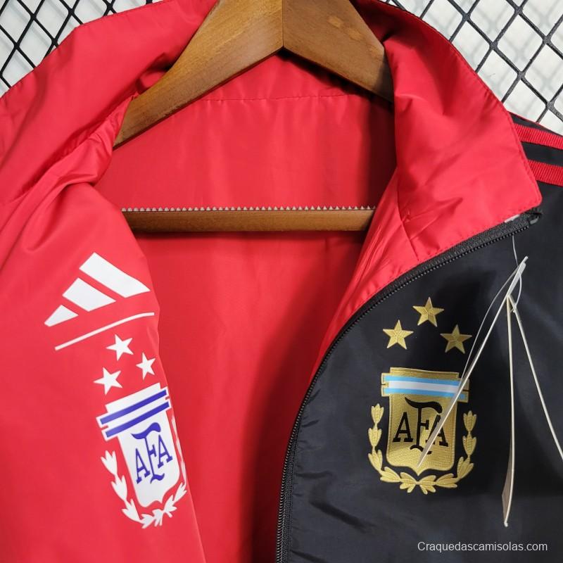 2023 Reversible 3-star Argentina Red/Black Windbreaker