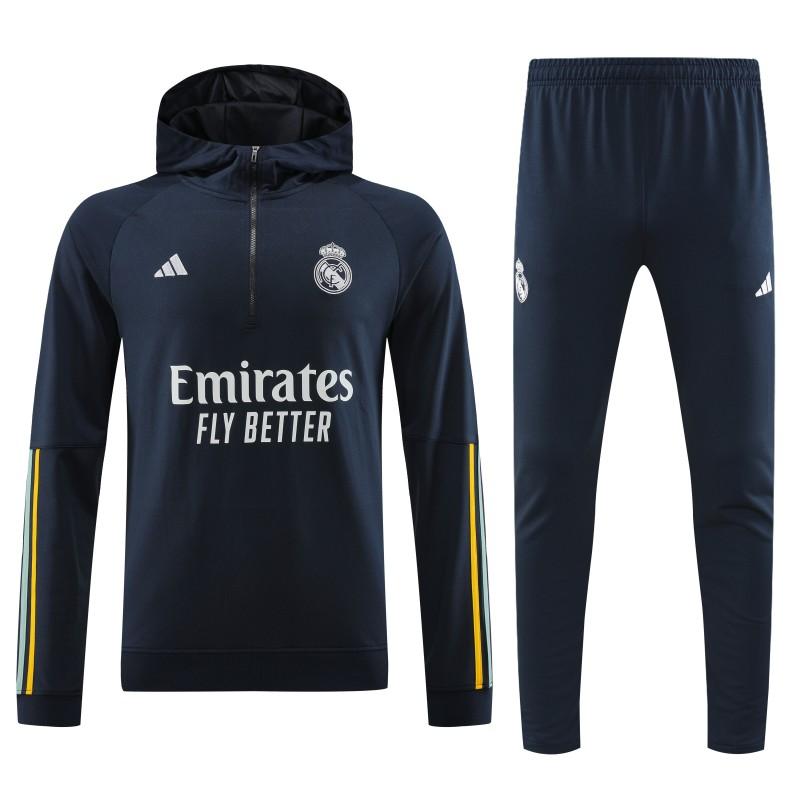 23/24 Real Madrid Navy Hoodie Half Zipper Jacket+ Pants