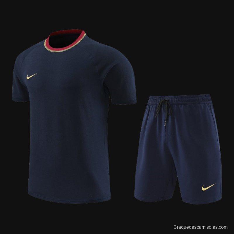 2024 Nike Navy Cotton Short Sleeve Jersey+Shorts